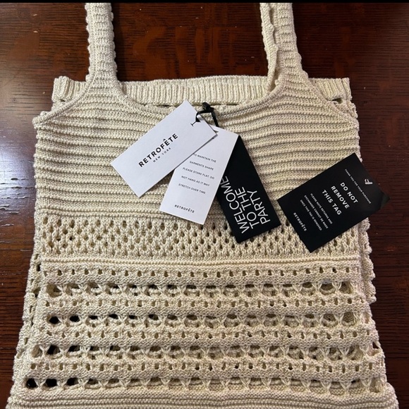 Retrofete Avril Crochet Dress Stretch Knit Gold Undertone Medium NWT New $495 - Picture 3 of 3